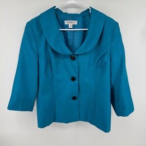 Danillo Womens Teal Blue Shawl Collar 3/4 Sleeve Button Front Blazer Jacket 14